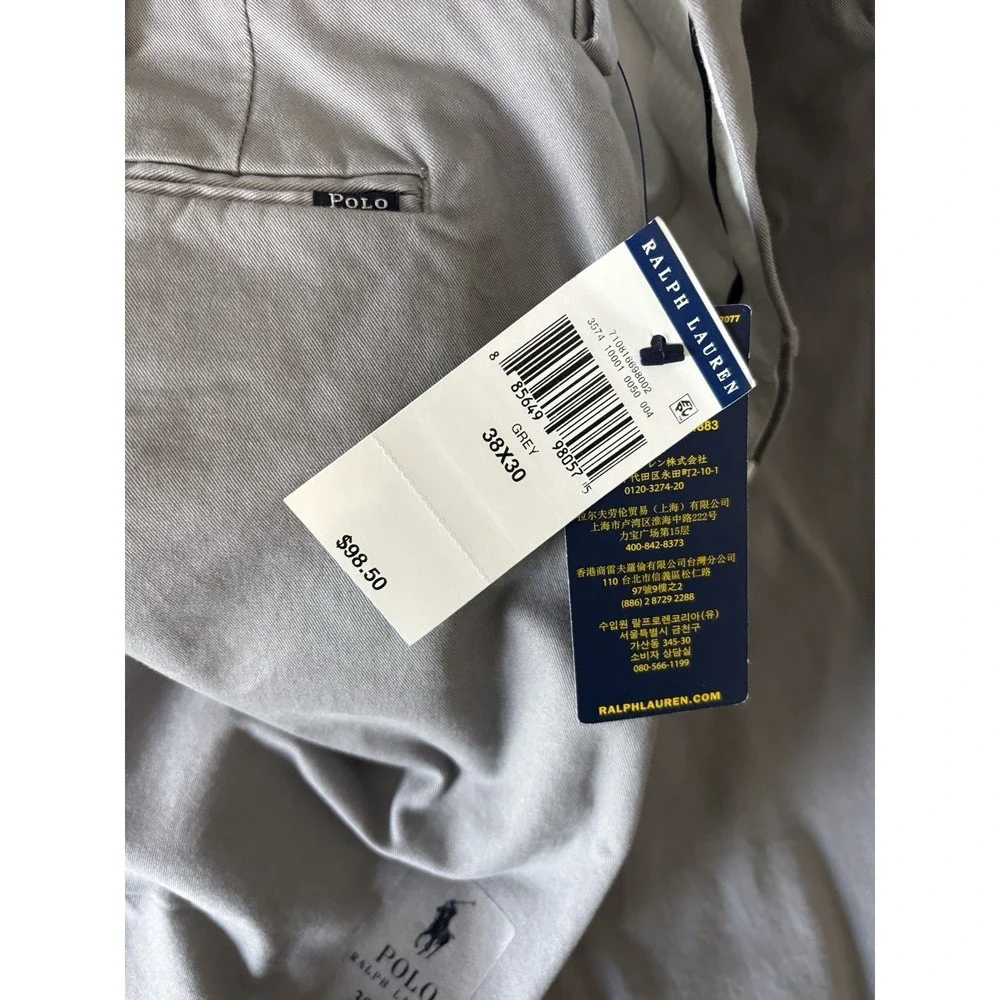 Polo Ralph Lauren Pants Mens 38x30 Gray Stretch Straight Fit Polo Chino NWT